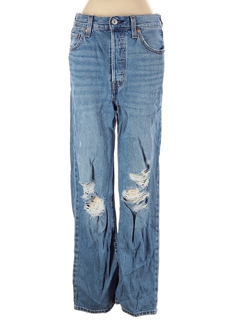 Levi’s Ribcage Straight Ankle Jeans Distressed High Rise Light Wash 25 - Picture 2 of 5